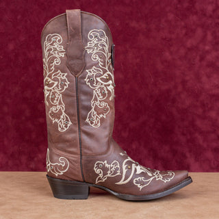 Los Altos Wmn Rhinestones Dark Brown Leather Snip Boho Western Cowboy Boots 10.5