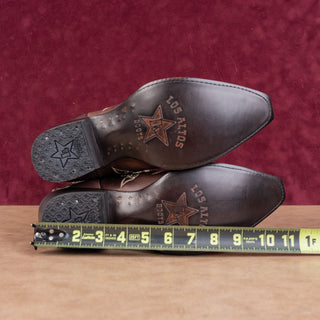 Los Altos Wmn Rhinestones Dark Brown Leather Snip Boho Western Cowboy Boots 10.5