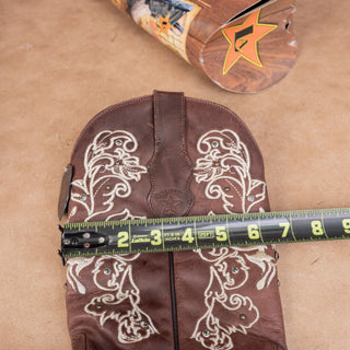 Los Altos Wmn Rhinestones Dark Brown Leather Snip Boho Western Cowboy Boots 10.5