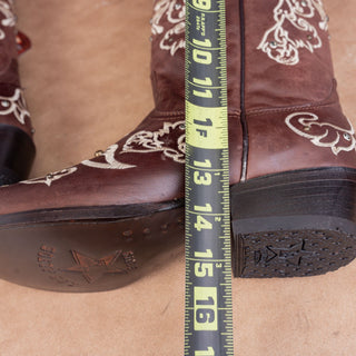 Los Altos Wmn Rhinestones Dark Brown Leather Snip Boho Western Cowboy Boots 10.5