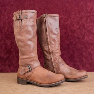 Bussola Wmn Rust Brown Leather Riding Boho Cottage Fashion Zip Boots 9.5US EUR40