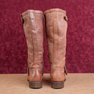 Bussola Wmn Rust Brown Leather Riding Boho Cottage Fashion Zip Boots 9.5US EUR40