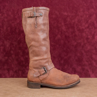 Bussola Wmn Rust Brown Leather Riding Boho Cottage Fashion Zip Boots 9.5US EUR40