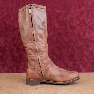 Bussola Wmn Rust Brown Leather Riding Boho Cottage Fashion Zip Boots 9.5US EUR40