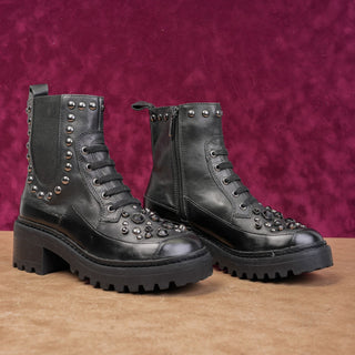 Karl Lagerfeld Paris Women Breck Black Leather Stud Festival Moto Boots sz 6
