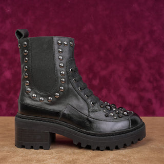 Karl Lagerfeld Paris Women Breck Black Leather Stud Festival Moto Boots sz 6
