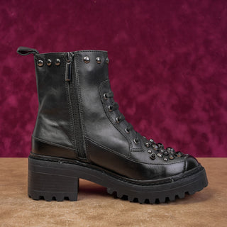 Karl Lagerfeld Paris Women Breck Black Leather Stud Festival Moto Boots sz 6