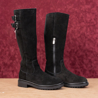 Blondo Women Reagan Waterproof Black Suede Stretch Moto Knee Boots sz 9