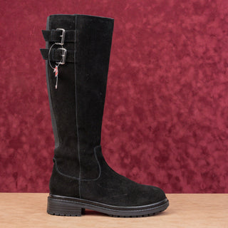 Blondo Women Reagan Waterproof Black Suede Stretch Moto Knee Boots sz 9