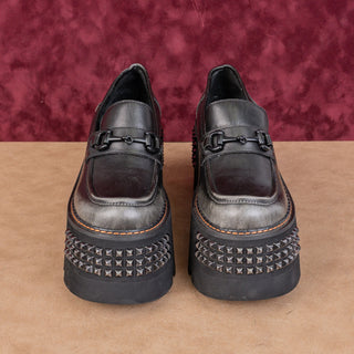 Zigi Women Yaris Studded Platform Goth Distress Black Leather Loafer Sz 10