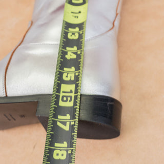 Khaite Women Wooster Metallic Silver Leather Riding Fashion Knee Boots 8US EUR38