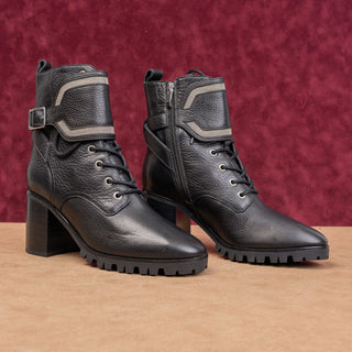 PAIGE Women Chunky Black Leather Moto Goth Chic Ankle Lace-up Zip Boots sz 7.5