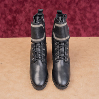 PAIGE Women Chunky Black Leather Moto Goth Chic Ankle Lace-up Zip Boots sz 7.5