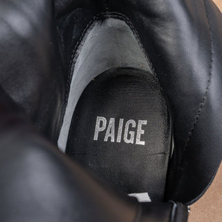 PAIGE Women Chunky Black Leather Moto Goth Chic Ankle Lace-up Zip Boots sz 7.5