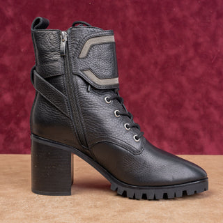 PAIGE Women Chunky Black Leather Moto Goth Chic Ankle Lace-up Zip Boots sz 7.5