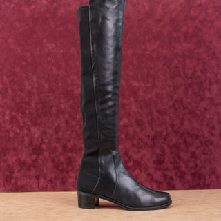 Stuart Weitzman Women Reserve 5050 Black Leather Block Stretch OTK Boots sz 11