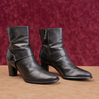 Cole Haan Women Modern Western Vintage Y2K Black Leather Zip harness Boots 9.5