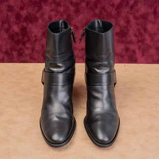 Cole Haan Women Modern Western Vintage Y2K Black Leather Zip harness Boots 9.5