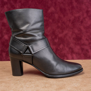 Cole Haan Women Modern Western Vintage Y2K Black Leather Zip harness Boots 9.5