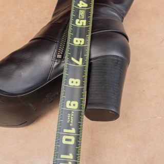 Cole Haan Women Modern Western Vintage Y2K Black Leather Zip harness Boots 9.5
