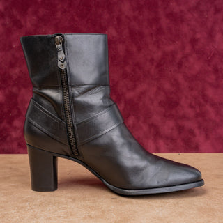 Cole Haan Women Modern Western Vintage Y2K Black Leather Zip harness Boots 9.5