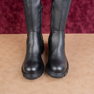Steve Madden Women Party Festival Black Leather Comfortable Platform Boots sz 9