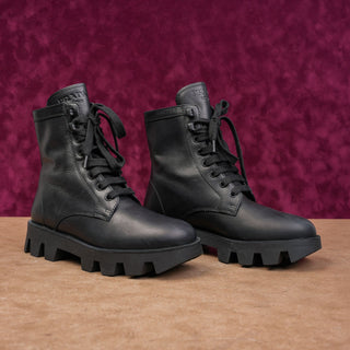 Prada Women Black Leather Lace-up Festival Party Chunky Combat Boots 6US EUR36