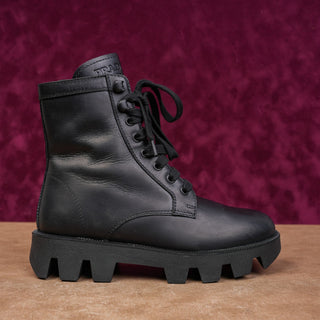 Prada Women Black Leather Lace-up Festival Party Chunky Combat Boots 6US EUR36