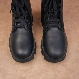 Prada Women Black Leather Lace-up Festival Party Chunky Combat Boots 6US EUR36