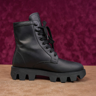 Prada Women Black Leather Lace-up Festival Party Chunky Combat Boots 6US EUR36