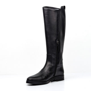 Tory Burch Women Black Leather Riding Boot T Logo Riding Knee Boots sz 7.5