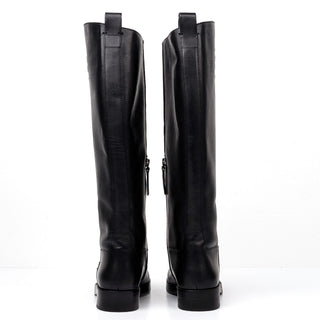 Tory Burch Women Black Leather Riding Boot T Logo Riding Knee Boots sz 7.5