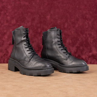 Ash Women Moody Black Leather Festival Party Chunky Combat boots sz 7US EUR37