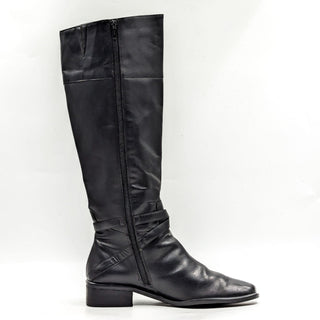 Coup D Etat Women Black Leather Retro Vintage 90s Square Toe Knee Boots sz 8.5