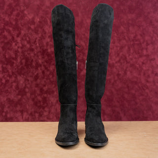 Aquatalia Women Norina Comfort Black Suede Zip Cozy Drawcord Fashion Boots 6.5
