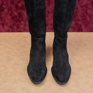Aquatalia Women Norina Comfort Black Suede Zip Cozy Drawcord Fashion Boots 6.5