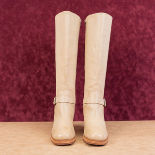 Korks Wmn Karelyn Distress Cream Wide Calf Faux Leather Block Knee Boots 11