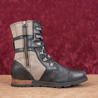 Sorel Women Carly Lace-up Zip Festival Black Leather Canvas Combat Boots sz 8.5