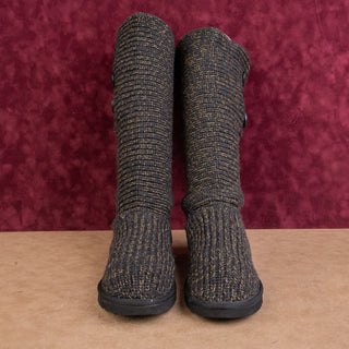 UGG Women Metallic Gold Black Sock Knit Fabric Cardy Fashion Tall Boots sz 10