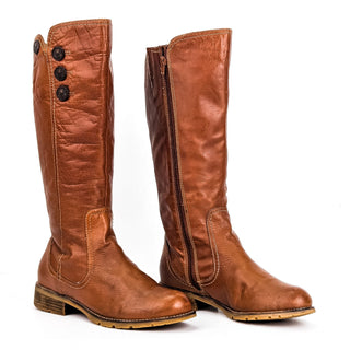 Sofft Women Brown Leather Zip Riding Buttons Round Tall Boots sz 9.5
