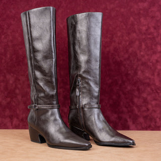 Franco Sarto Women Vanesha Dark Brown Faux Leather Riding Strap Knee Boots 7.5