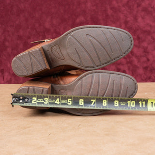 Born Women Alize Brown Leather Zip Wide Calf Strap Block Heel Knee Boots sz 10