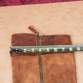 Born Women Alize Brown Leather Zip Wide Calf Strap Block Heel Knee Boots sz 10