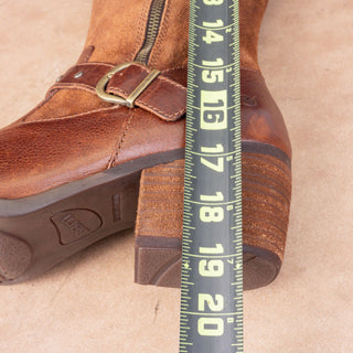 Born Women Alize Brown Leather Zip Wide Calf Strap Block Heel Knee Boots sz 10