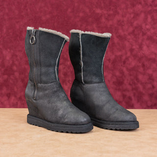Ash Wmn Yorki Fashion Black Suede Wedge Ankle Sheepskin Lined Boots 5.5US EUR36