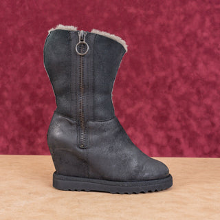 Ash Wmn Yorki Fashion Black Suede Wedge Ankle Sheepskin Lined Boots 5.5US EUR36