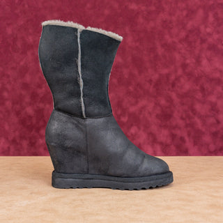 Ash Wmn Yorki Fashion Black Suede Wedge Ankle Sheepskin Lined Boots 5.5US EUR36