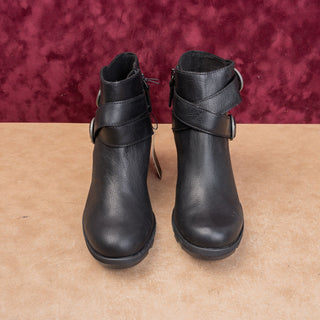 Sorel Women Joan of Artic II Wedge Black Leather Moto Biker Wedge Boots sz 8.5