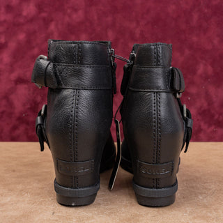 Sorel Women Joan of Artic II Wedge Black Leather Moto Biker Wedge Boots sz 8.5