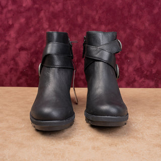Sorel Women Joan of Artic II Wedge Black Leather Moto Biker Wedge Boots sz 8.5